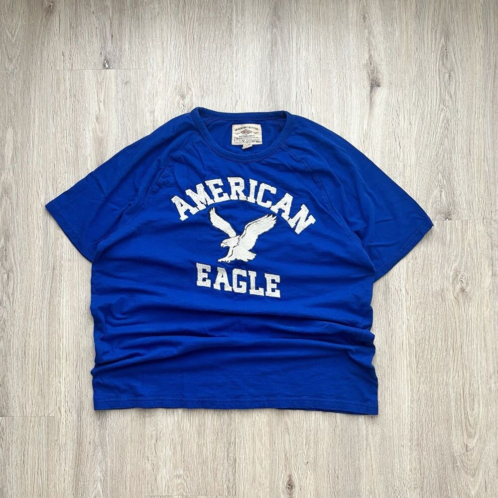 Vintage 90s American Eagle Outfitters T-Shirt Mens XL Blue Graphic Logo Tee